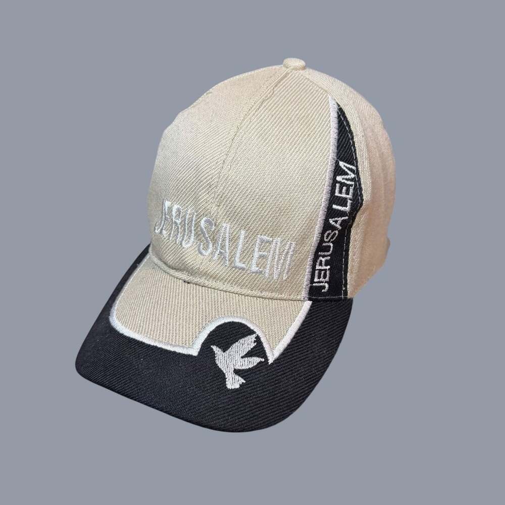 Jerusalem Cap Black and Khaki White Dove Adjustable Hat Adult Unisex Cotton Poly